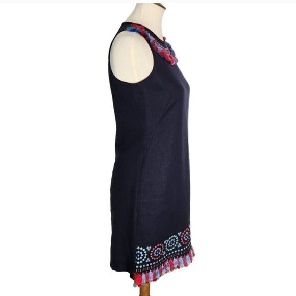 Kate Spade Navy Fringe Tassels Rhinestones Silver Studs Dress Sleeveless Sz 2 - Picture 8 of 15
